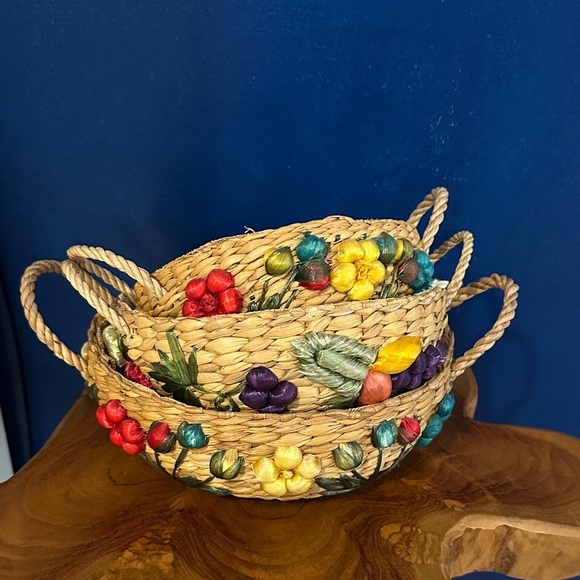 Other - Vintage Set of 3  1950’s Handwoven Decorative Raffia Baskets